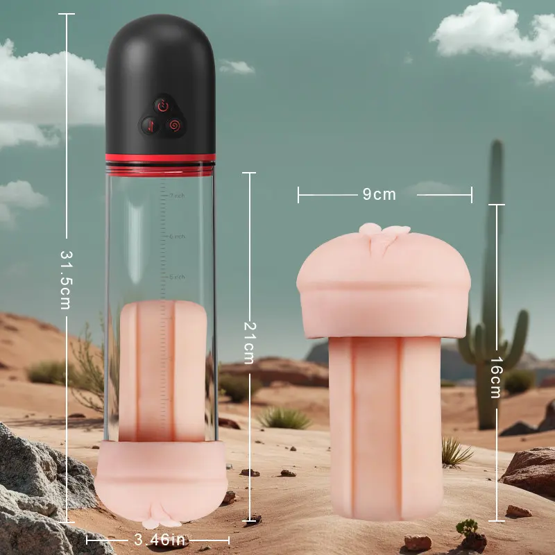 Acmejoy S-HANDE - Guaina a forma di vagina con 3 ventose e 9 pompe vibranti per l'ingrandimento del pene