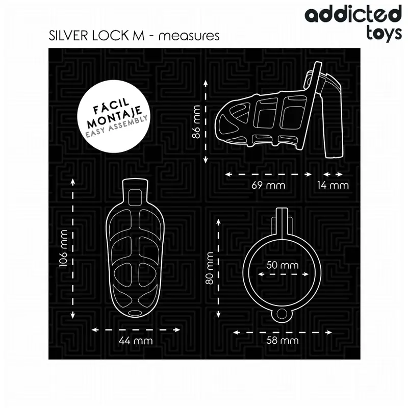 ADDICTED TOYS LOCKED - GABBIA PER PENE CON SERRATURA IN ARGENTO TAGLIA M