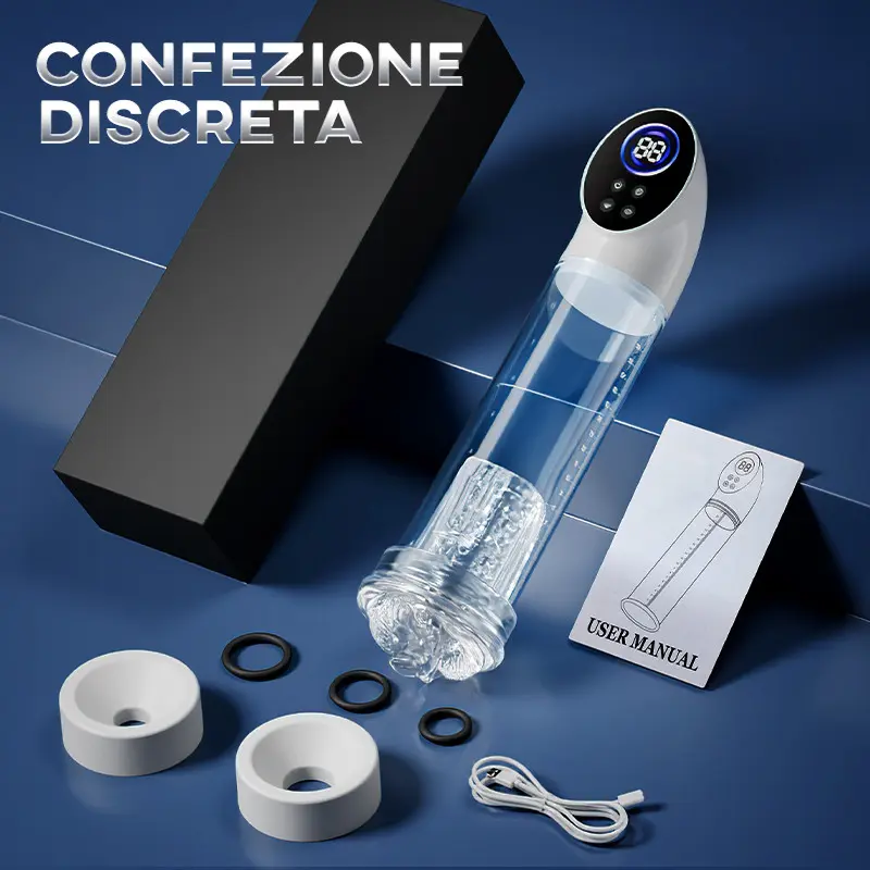 Arthur-6 Pompa a vuoto per pene intelligente per ingrandimento con guaina trasparente – 2 guaine in silicone e 3 anelli ritardanti inclusi