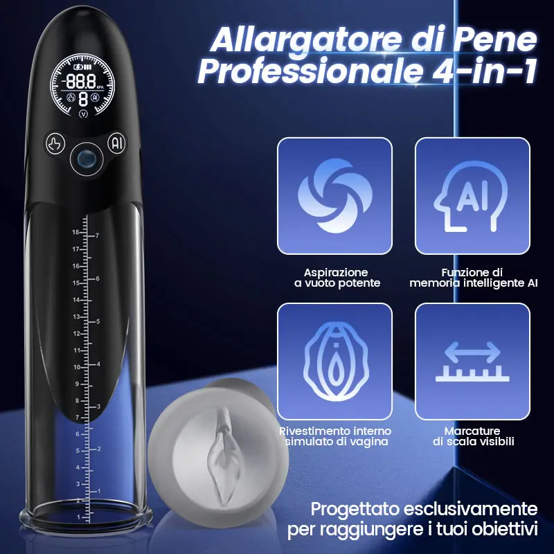 BathFun - Pompa per Pene Professionale Potente Aspirazione a Vuoto Completamente Impermeabile Funzione di Allenamento Intelligente