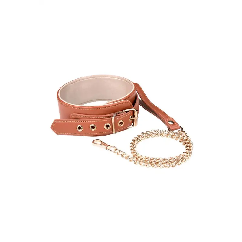 BLAZE ELITE - COLLAR AND CHAIN COGNAC VEGAN LEATHER