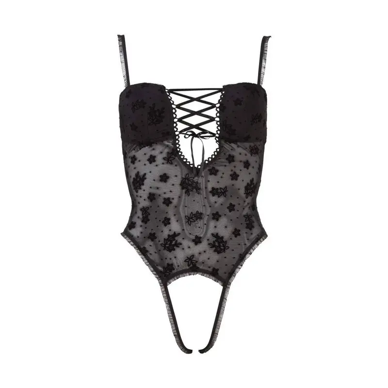 Body in Tulle Ricamato con Laccio Frontale