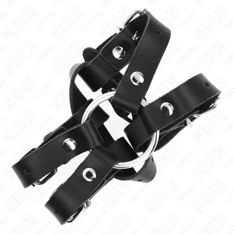 Cock Ring in Pelle Nera con Cinghie Multiple Regolabili | KINK