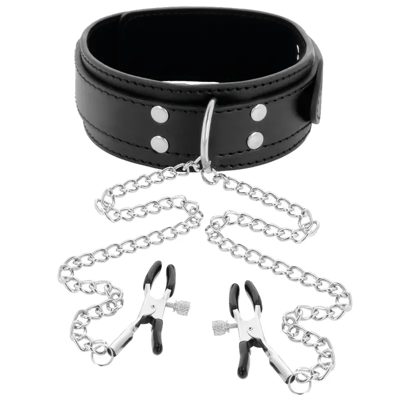 DARKNESS COLLAR WITH NIPPLE CLAMPS BLACK