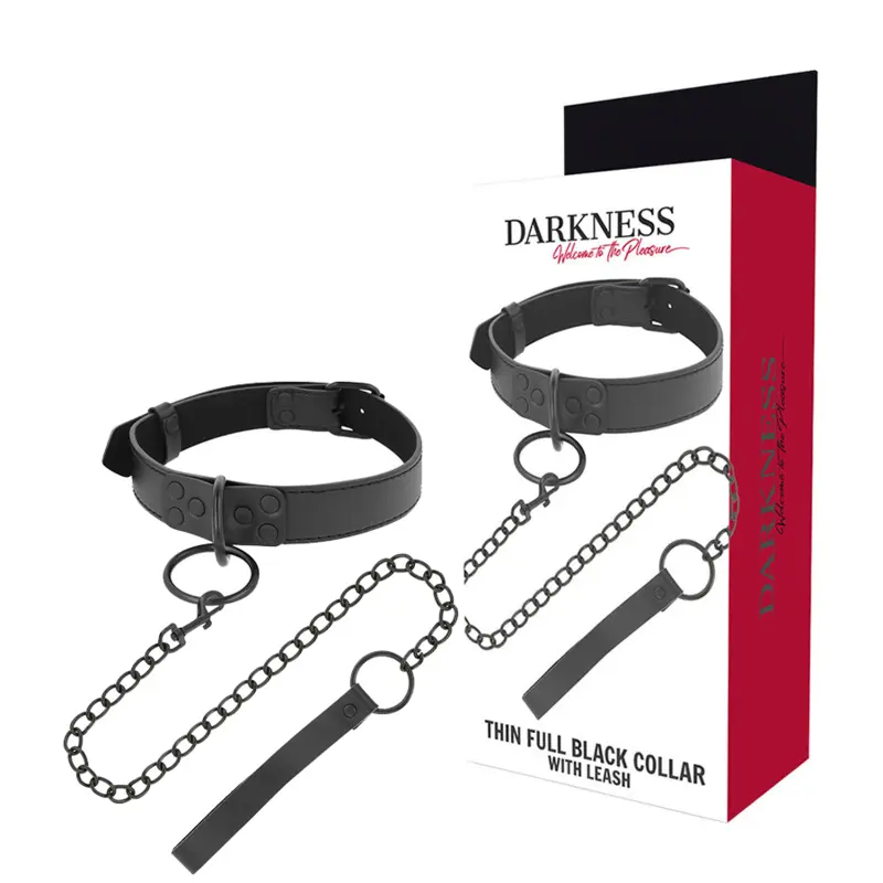 DARKNESS THIN BLACK FULL COLLAR  WITH LEASH