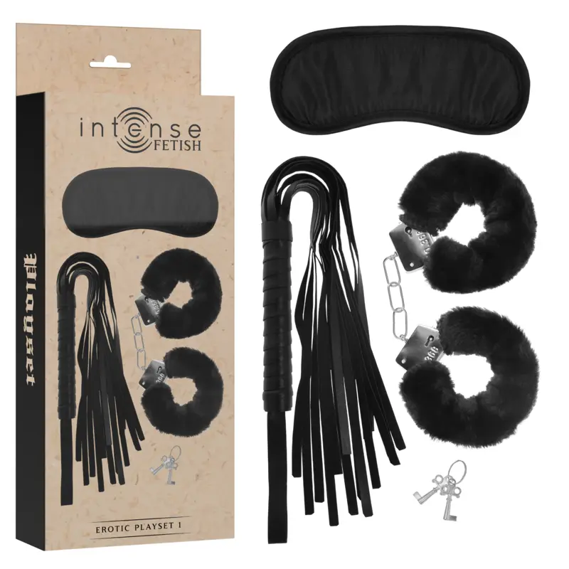 FETISH INTENSO - PLAYSET EROTICO 1 CON MANETTE, MASCHERA CIECA E FLOGGER