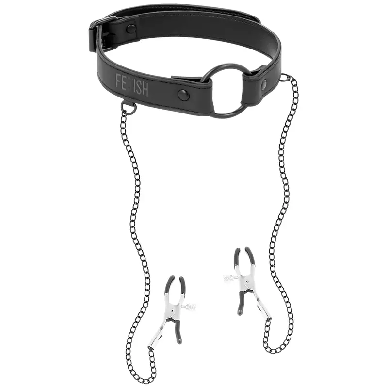 FETISH SUBMISSIVE ANELLO GAG CON PINZE PER CAPEZZOLI