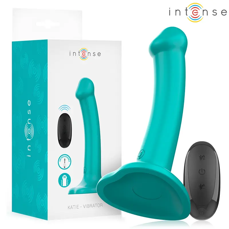 INTENSE - KATIE VIBRATOR WITH SUCTION CUP 10 VIBRATIONS BLUE REMOTE CONTROL