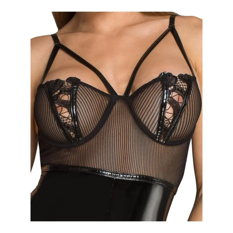 NOIR HANDMADE VINYL&MESH BODYSUIT
