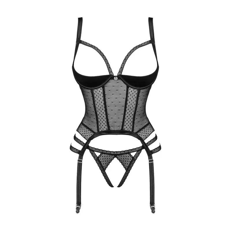 OBSESSIVE - LANELIA CORSET & CROTCHLESS THONG BLACK