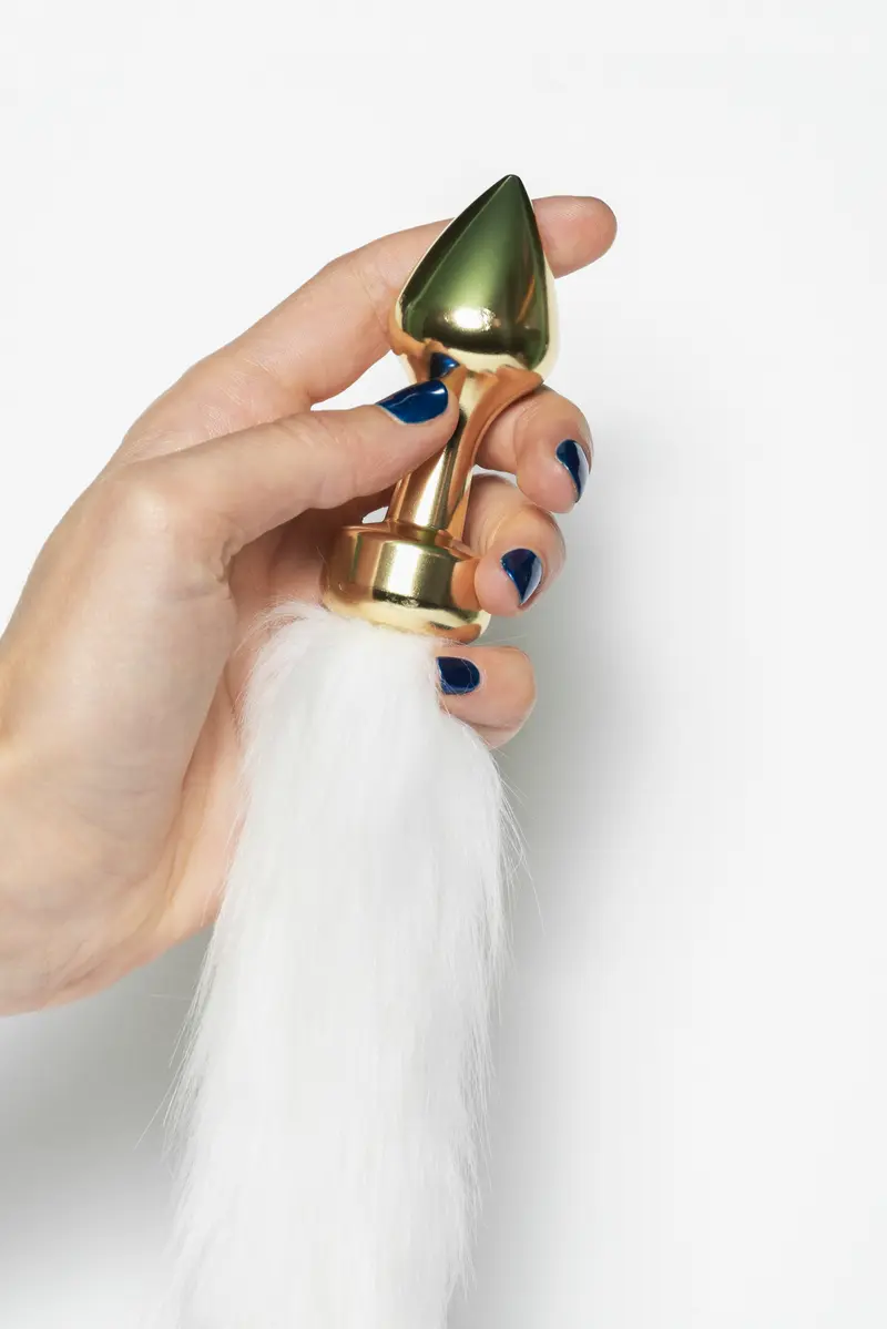 OUCH! ANAL PLUG CON CODA IN PELO BIANCO, ORO