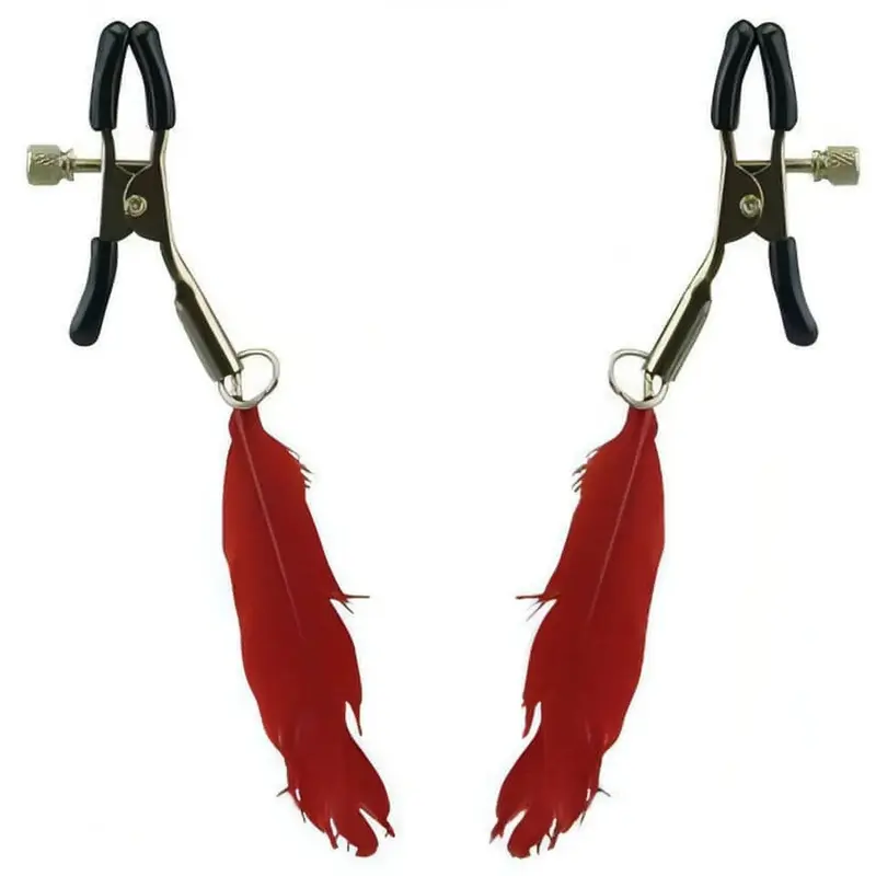 Pinze per capezzoli Lucky Bay con piuma rossa e morsetti