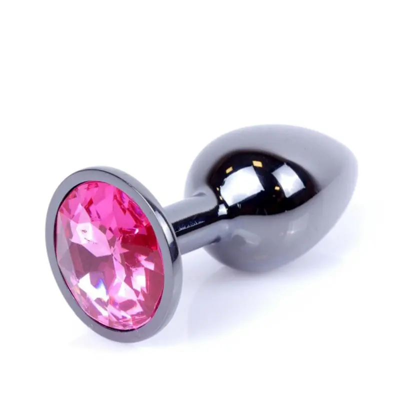 Plug gioiello Go Anal cromo fumé con gemma rosa da 7 cm
