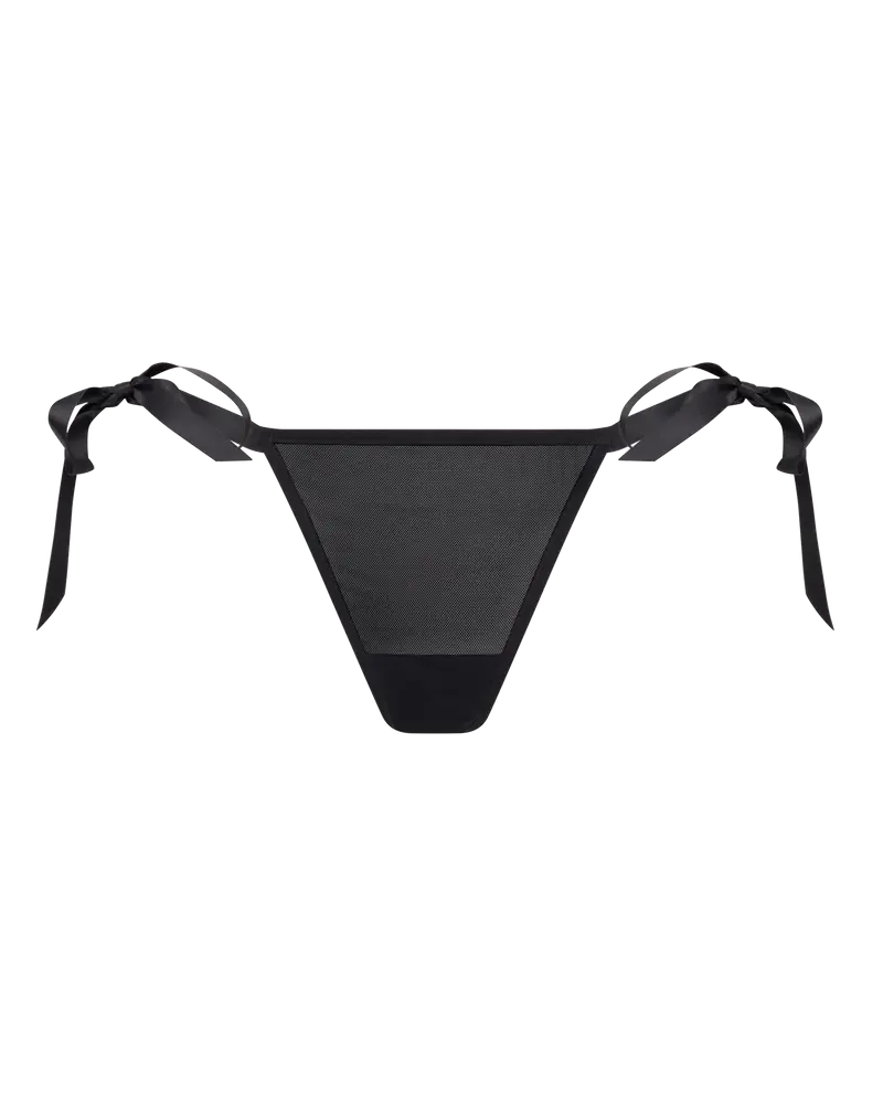 SIMONA RIBBON TIE THONG - BLACK