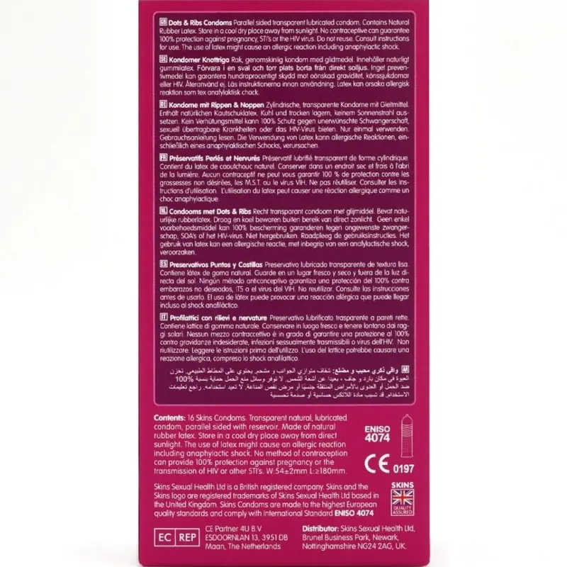 SKINS - DOTS & RIBS PREMIUM CONDOMS CONFEZIONE DA 16
