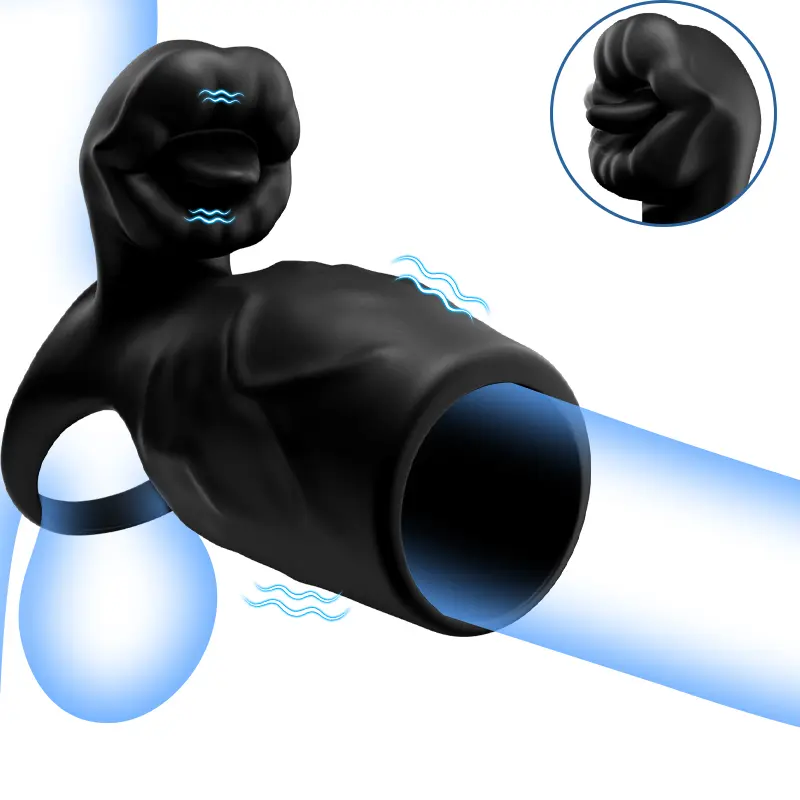 【Spedizione il 20 giugno】Titan - 9 Vibrazioni Texture del Pene Simulata Anello di Castità Doppio Testicoli & Pene Giocattolo Sessuale per Coppie