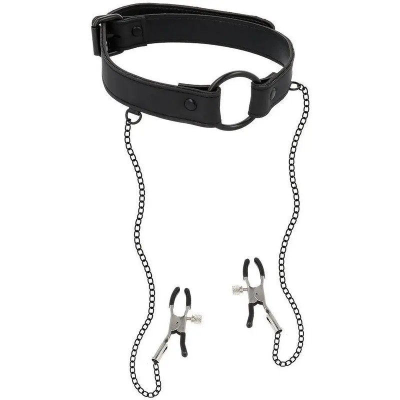 SUBMISSIVE RING GAG WITH NIPPLE CLAMPS