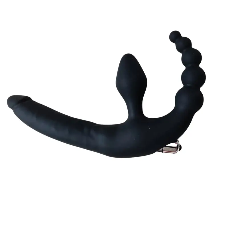 Trio strapless vibrante in silicone nero, senza imbracatura