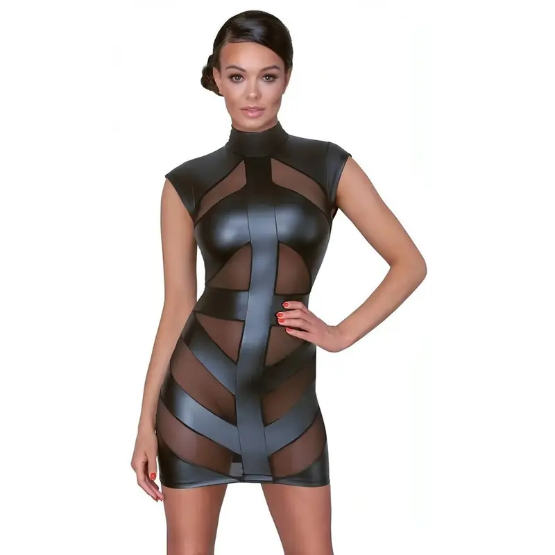 Vestitino Cottelli Party collo alto nero con inserti trasparenti
