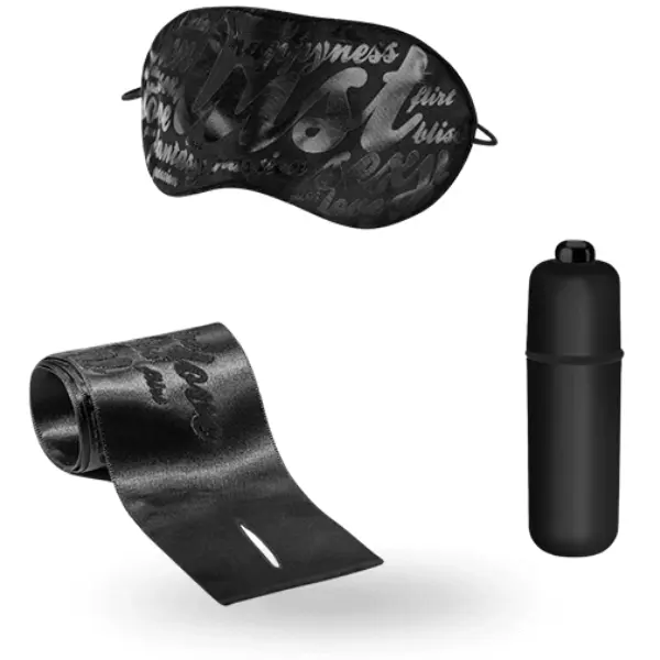 Violet sensual kit with satin cuffs, mask & bullet | BIJOUX